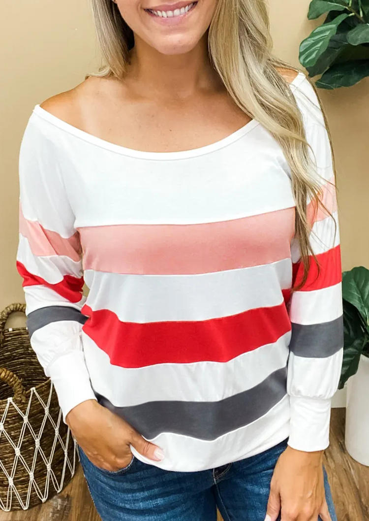 

Colorful Striped Long Sleeve Blouse - White, 519635