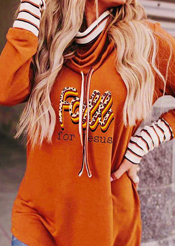 

Fall For Jesus Leopard Striped Splicing Sweatshirt - Orange, 519939