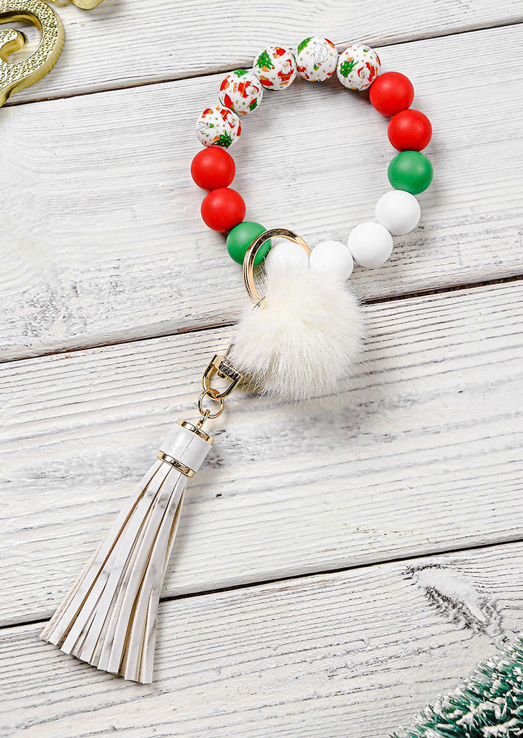 

Christmas Tassel Beading Bracelet Keychain, White, 520018