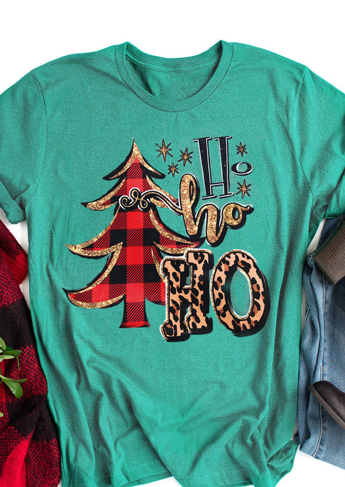 

Tree Ho Ho Ho Plaid T-Shirt Tee - Green, 520027