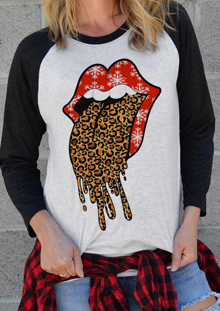 Snowflake Lips Leopard T-Shirt Tee - Gray