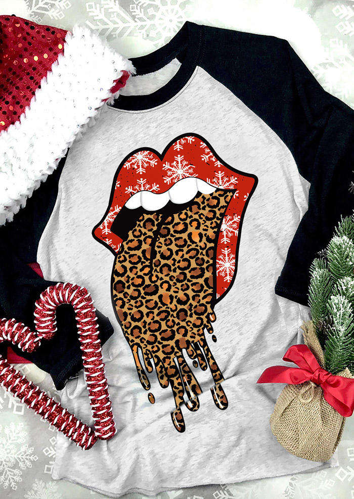 

Snowflake Lips Leopard T-Shirt Tee - Gray, 520033