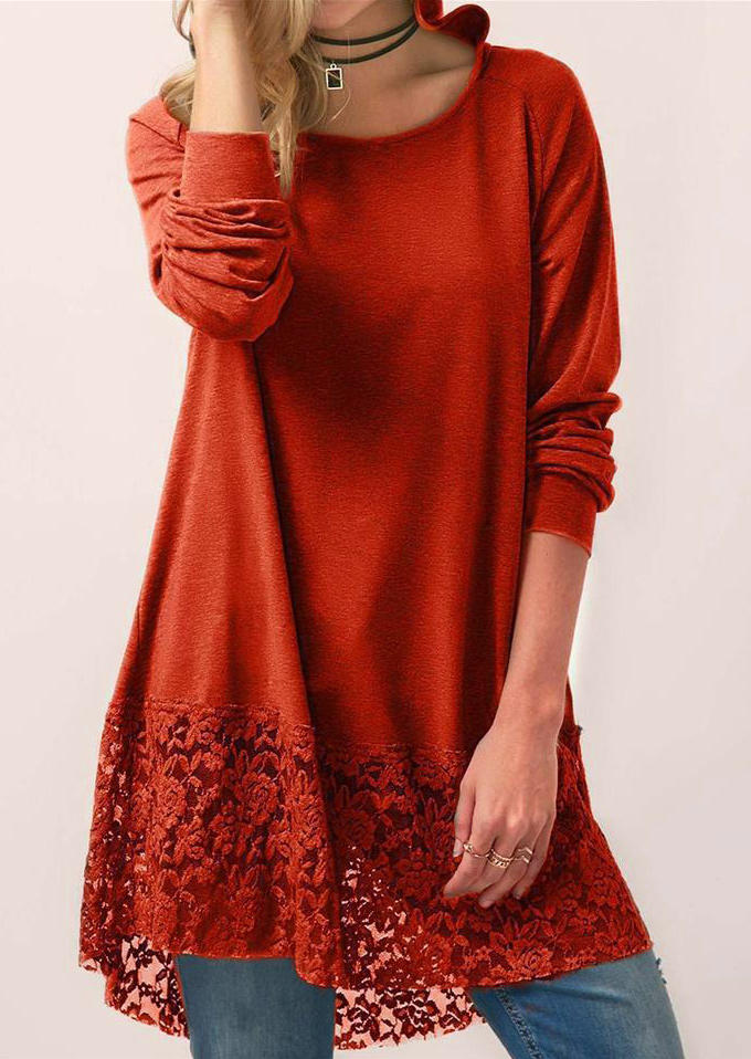 

Lace Splicing Hooded Casual Blouse - Orange, 520190