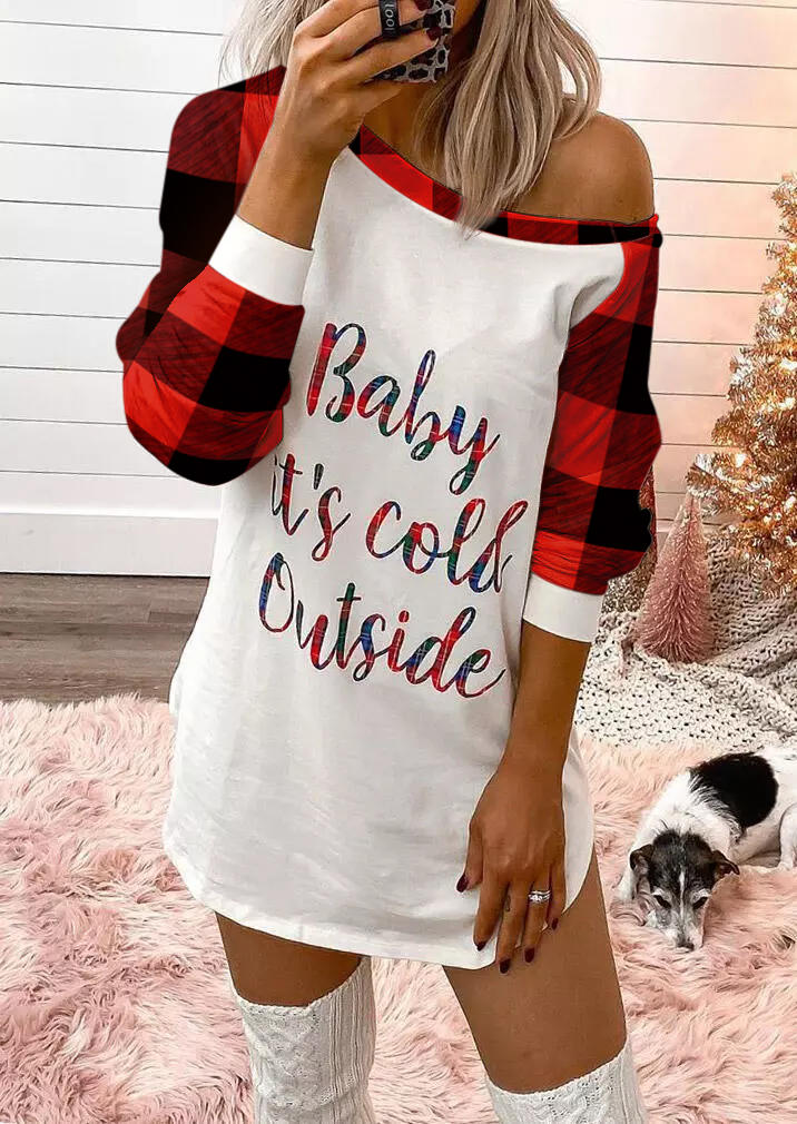 Buffalo Plaid Baby It's Cold Outside Mini Dress - White