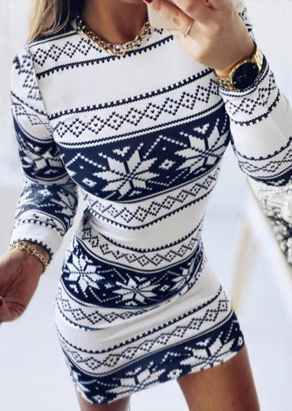 

Christmas Snowflake Geometric Bodycon Dress - Navy Blue, 520275