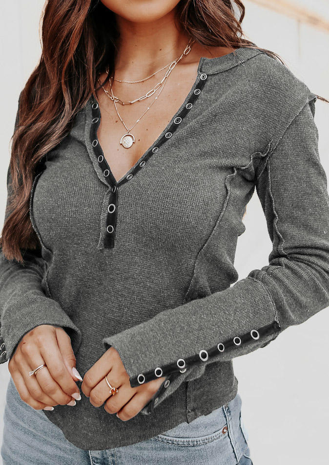 

Button Long Sleeve Knitted Sweater - Dark Grey, 518403