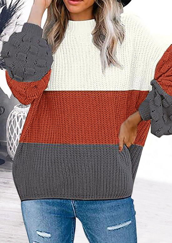 Color Block Hollow Out Long Sleeve Sweater