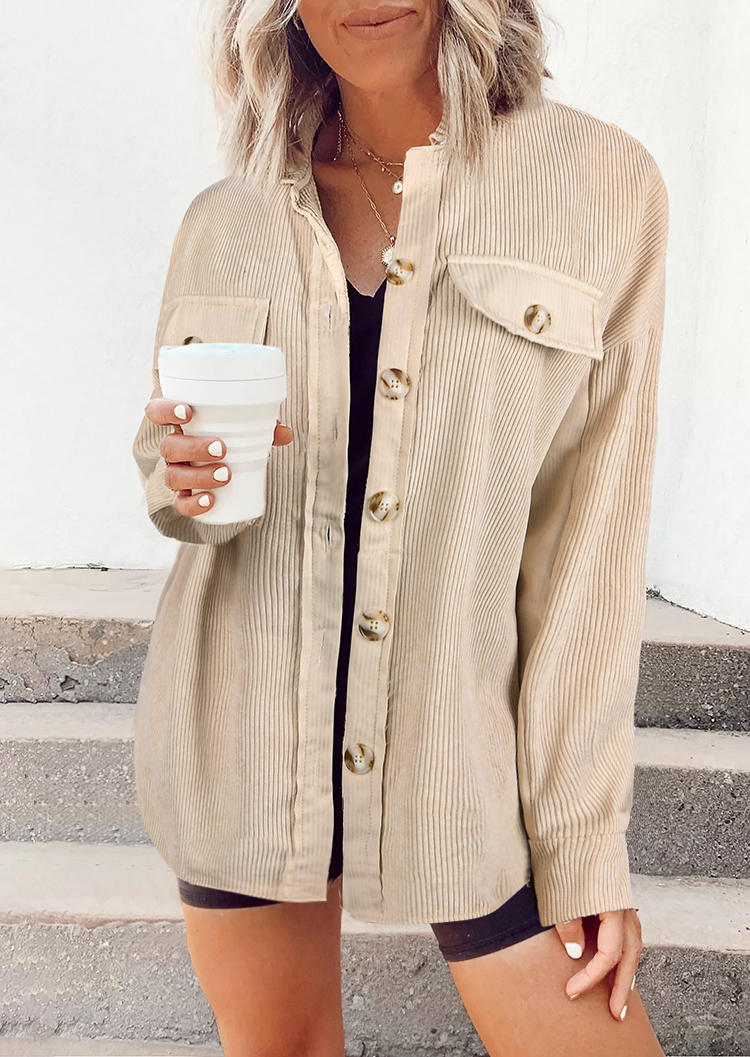 

Button Turn-Down Collar Long Sleeve Coat - Apricot, 519905