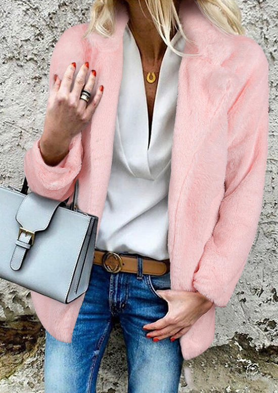 

Fuzzy Long Sleeve Stand Collar Coat - Pink, 520094