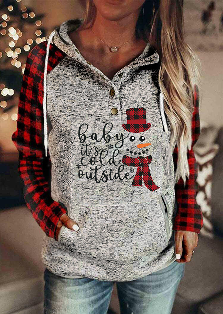 Christmas Snowman Plaid Baby It's Cold Outside Hoodie - Gray