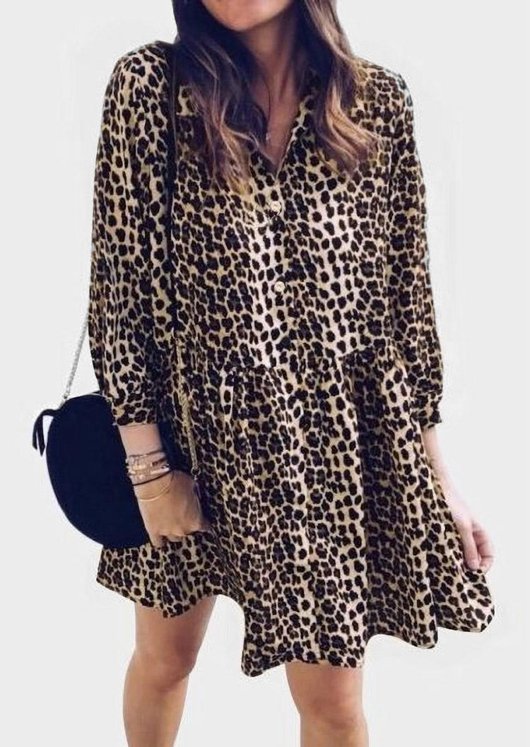 Leopard Button Casual Mini Dress