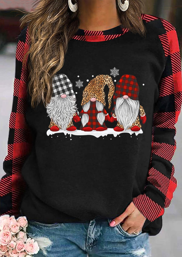 Gnomies Plaid Long Sleeve Sweatshirt - Black