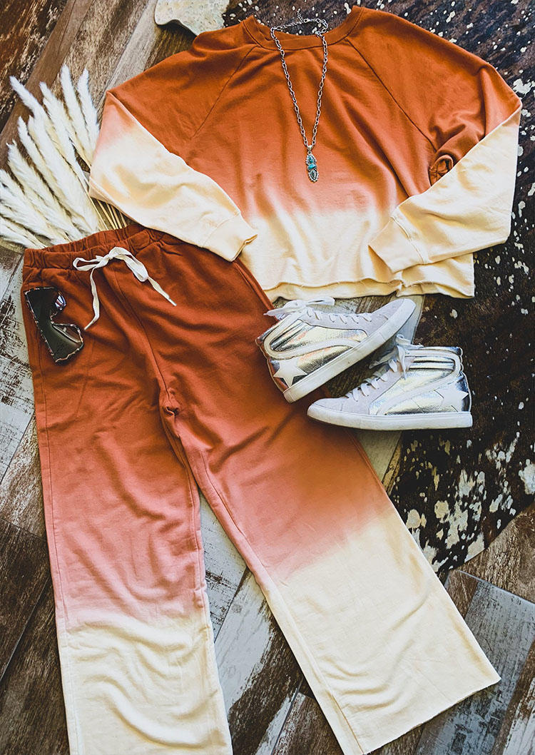 

Gradient Raglan Sleeve Sweatshirt And Drawstring Sweatpants Two-Piece Set, Multicolor, 520497