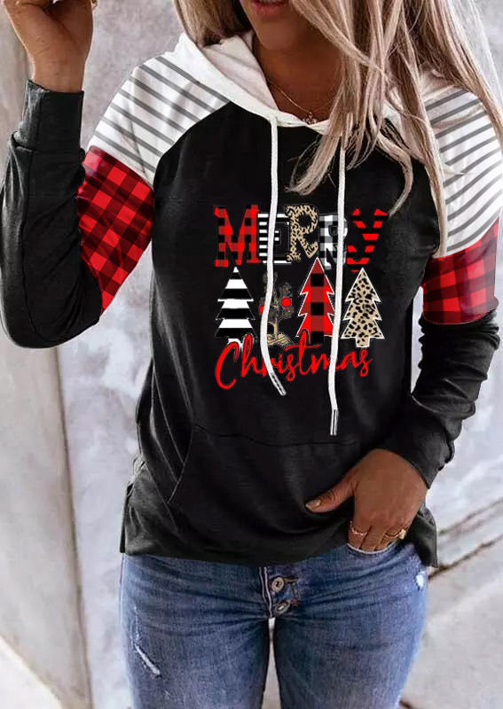 Merry Christmas Buffalo Plaid Striped Leopard Tree Hoodie