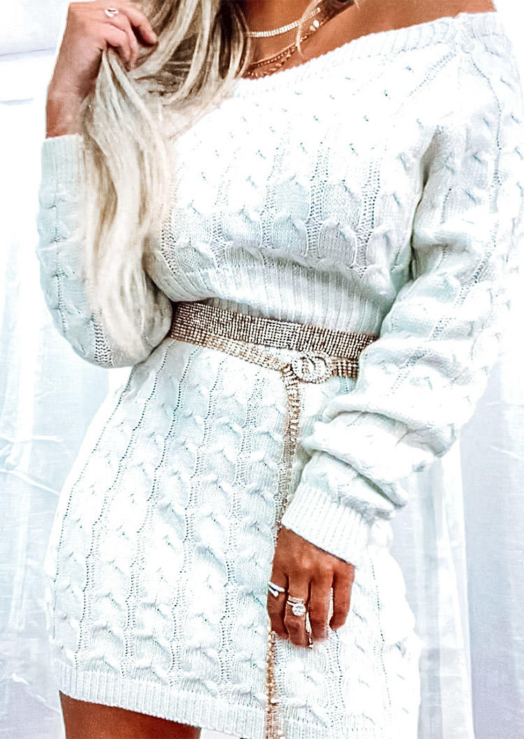 

Crochet Long Sleeve Sweater Mini Dress - White, 520561