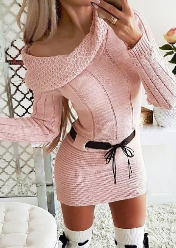 Ribbed Knitted Sweater Bodycon Dress without Belt - Orange