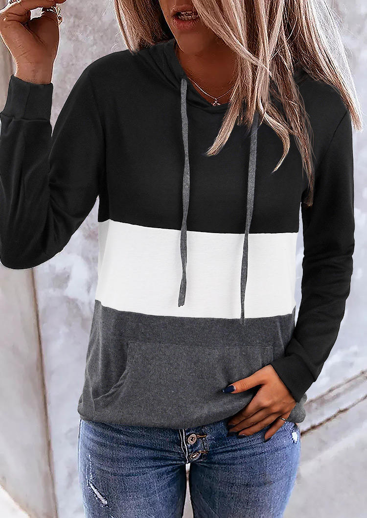 

Color Block Drawstring Pullover Hoodie, Multicolor, 519737