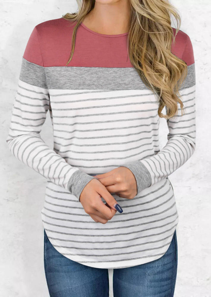 

Striped Long Sleeve Casual Blouse - White, 519895