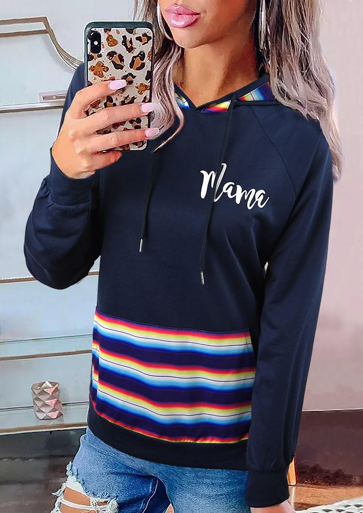 

Mama Striped Kangaroo Pocket Hoodie - Navy Blue, 519923