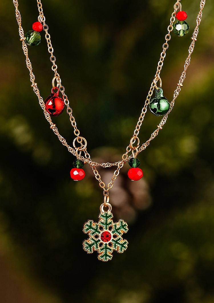 

Christmas Bell Snowflake Double-Layered Necklace, Gold, 520063