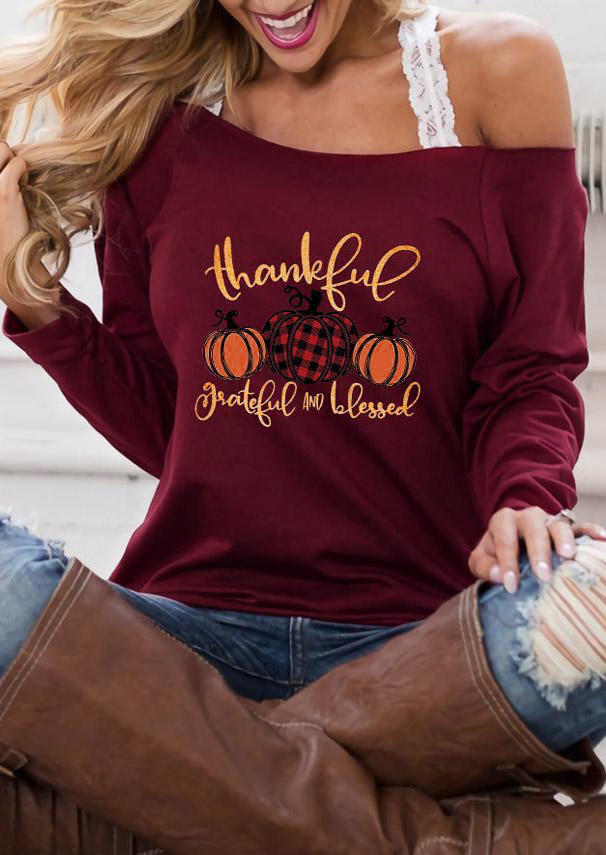 

Thankful Grateful And Blessed Plaid Pumpkin Sweatshirt - Burgundy, 520615
