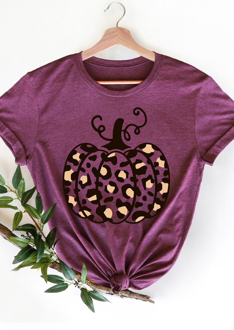 Buy Thanksgiving Leopard Pumpkin T-Shirt Tee - Purple. Picture