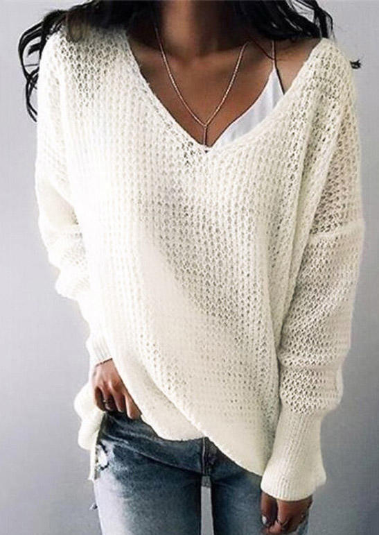 

Hollow Out Long Sleeve Sweater - Beige, 520682