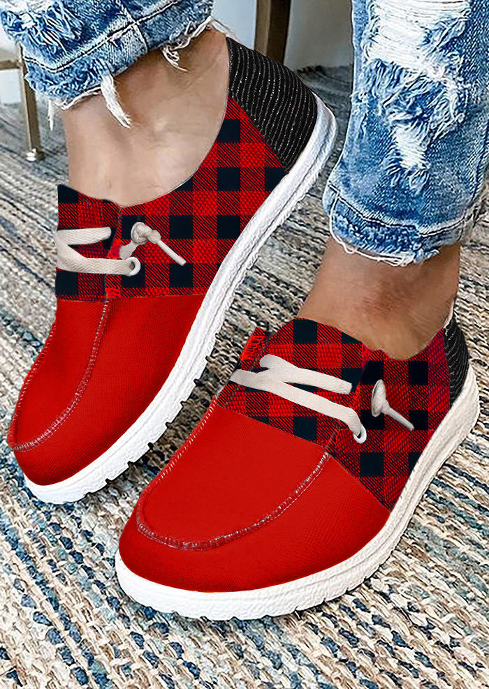 

Plaid Slip-On Flat Sneakers - Red, 520684