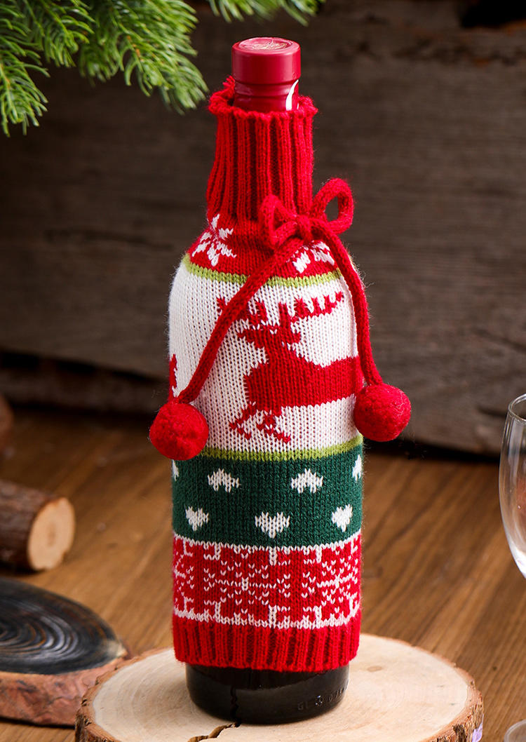 

Christmas Reindeer Snowman Bowknot Wine Bottle Cover, Red, 520706