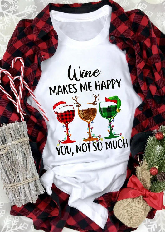 

Christmas Wine Makes Me Happy T-Shirt Tee - White, 520712