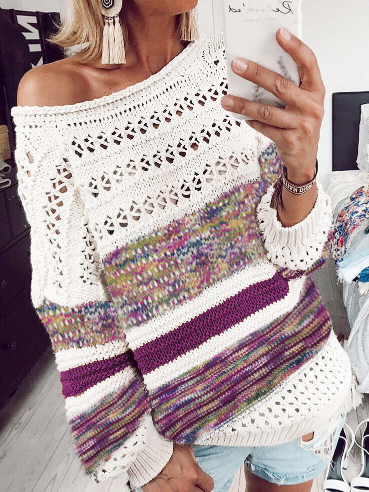 

Hollow Out Long Sleeve Sweater - Purple, 520728
