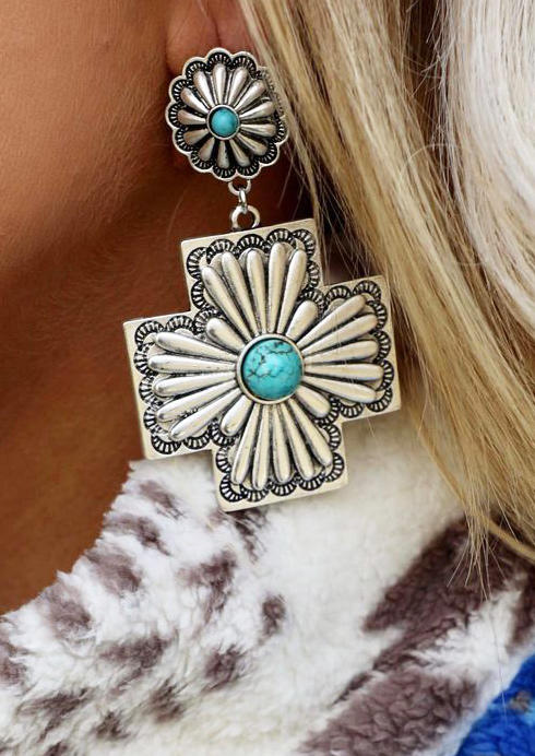 

Turquoise Cross Alloy Earrings - Silver, 520730