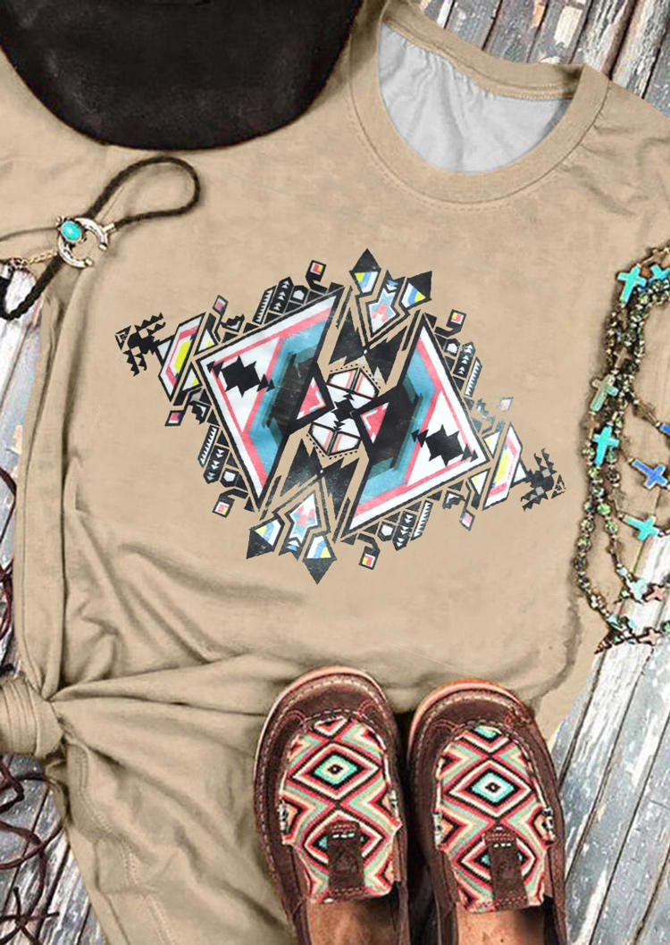 

Aztec Geometric Western T-Shirt Tee - Apricot, 520133