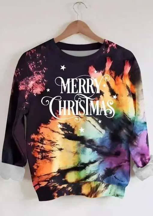 

Merry Christmas Tie Dye Long Sleeve Sweatshirt, Multicolor, 520200