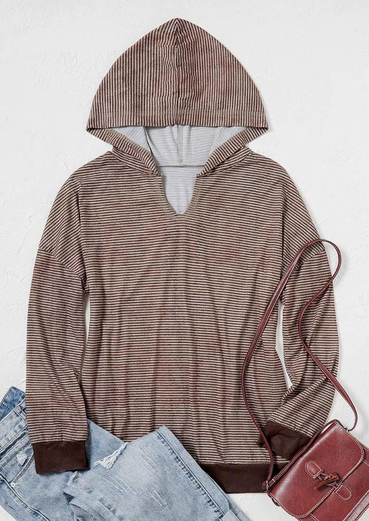 Buy Striped Long Sleeve Notched Neck Hoodie. Picture