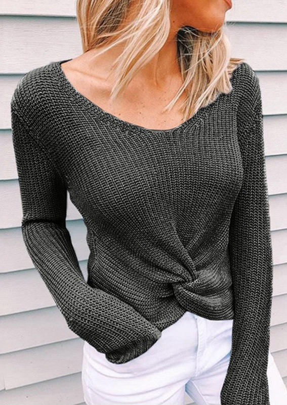 

Twist Long Sleeve Pullover Sweater - Dark Grey, 520732