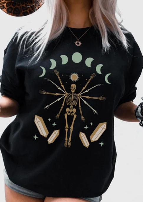

Moon Skeleton Pullover Sweatshirt - Black, 520776