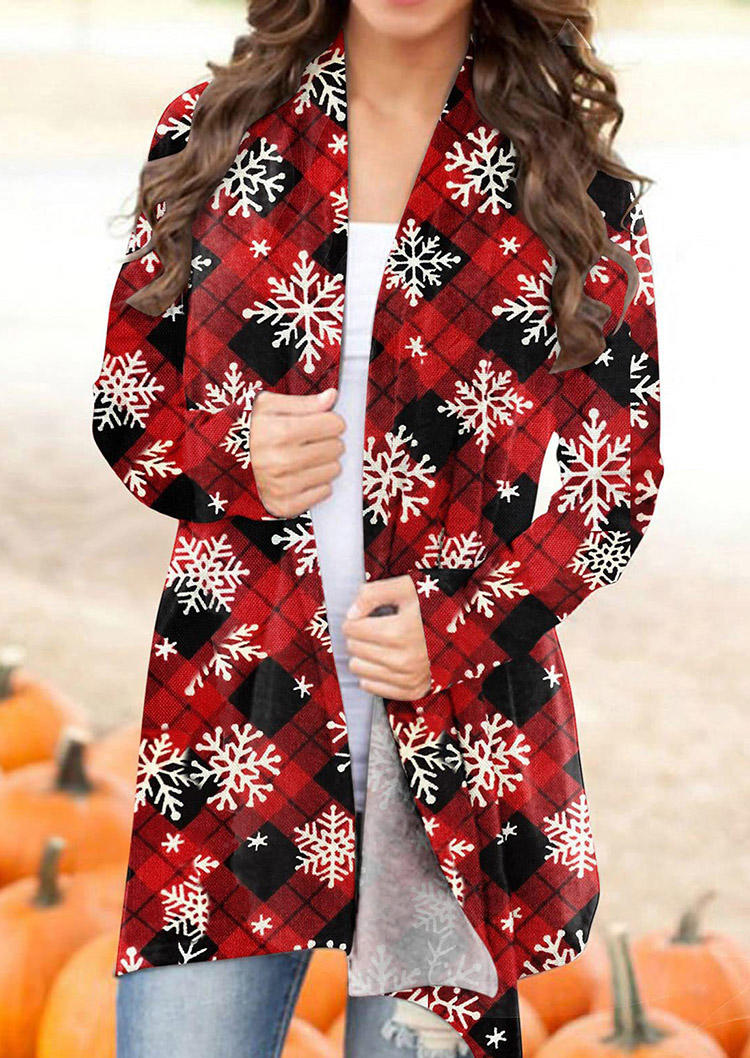 

Christmas Snowflake Plaid Long Sleeve Cardigan, 520794