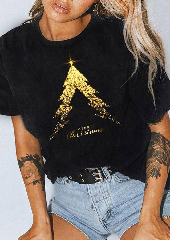 

Merry Christmas O-Neck T-Shirt Tee - Black, 520798