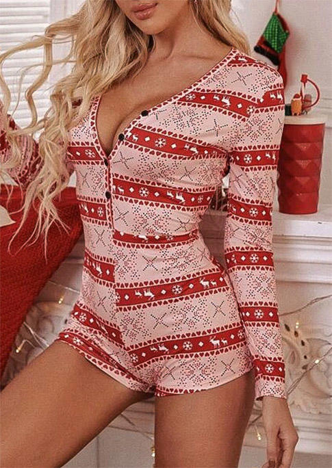 

Christmas Reindeer Button Romper - Pink, 520801
