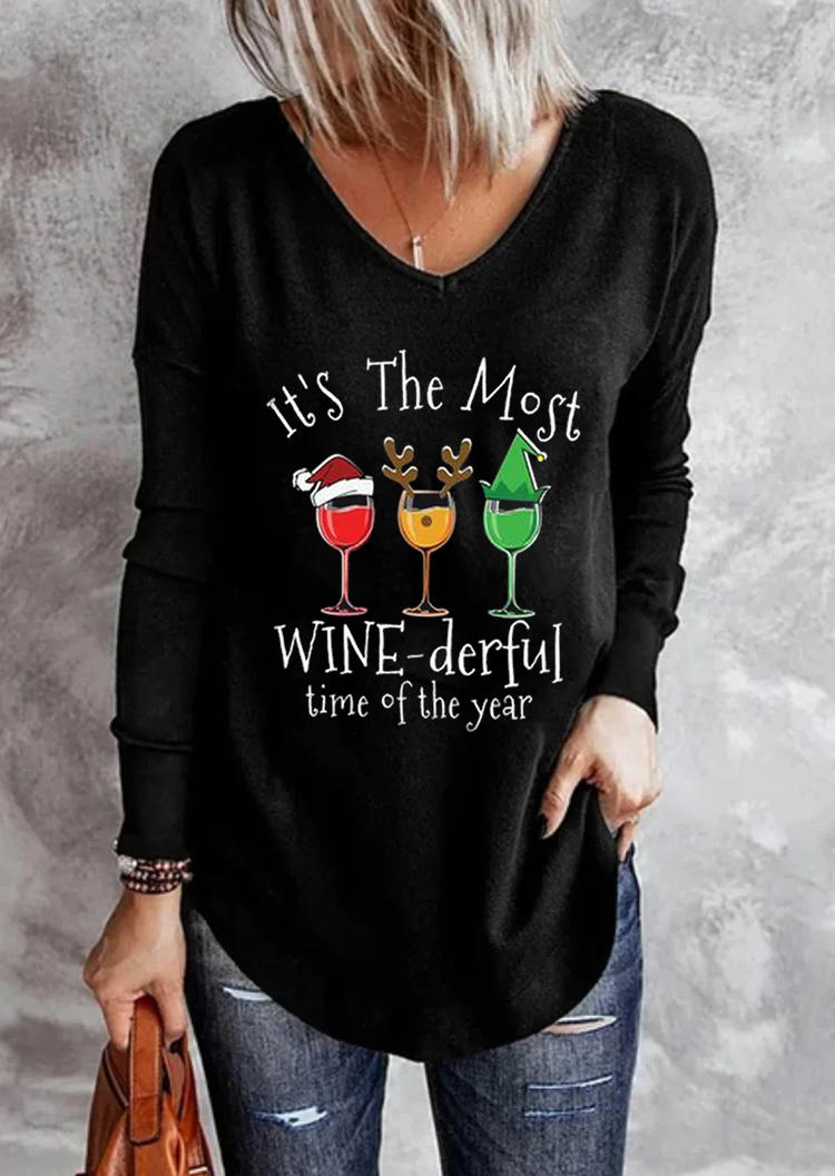 It's The Most Wine-derful Time Of The Year Blouse - Black