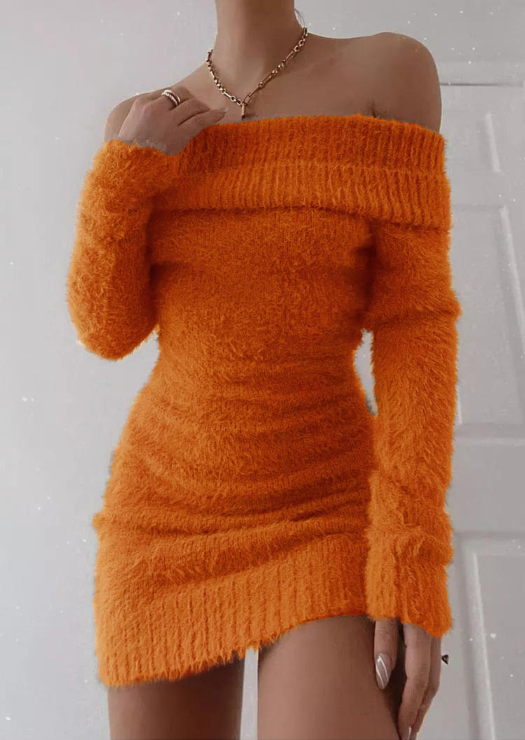 

Off Shoulder Sweater Bodycon Dress - Orange, 520980