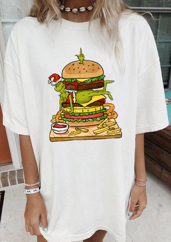 

Christmas Hamburger Graphic T-Shirt Tee - White, 520981