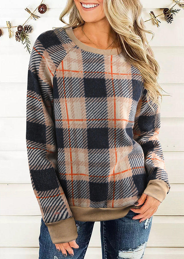 

Plaid Long Sleeve O-Neck Sweatshirt, 520209