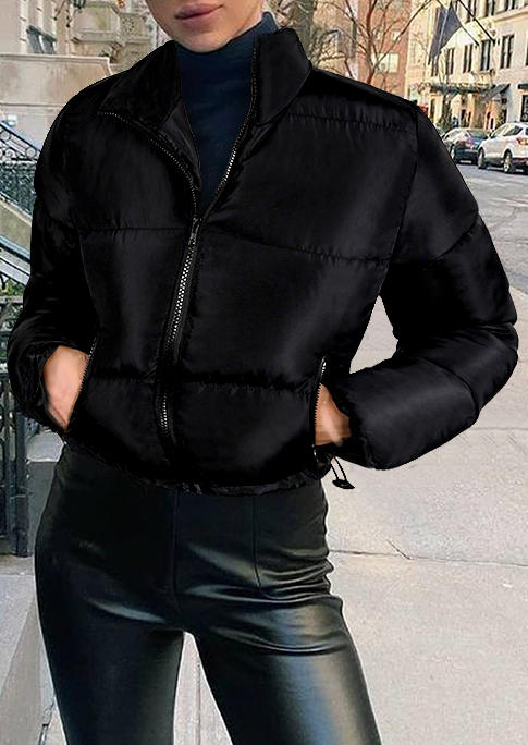 

Zipper Pocket Long Sleeve Crop Parka Coat - Black, 520681