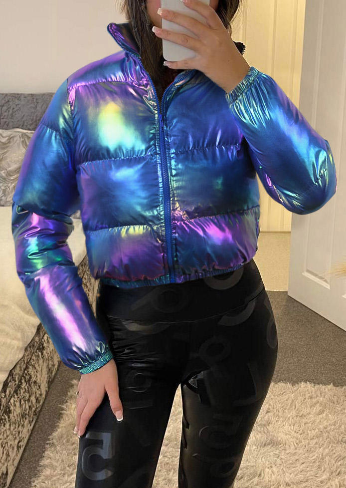 

Stand Collar Long Sleeve Crop Parka Coat, Multicolor, 520685