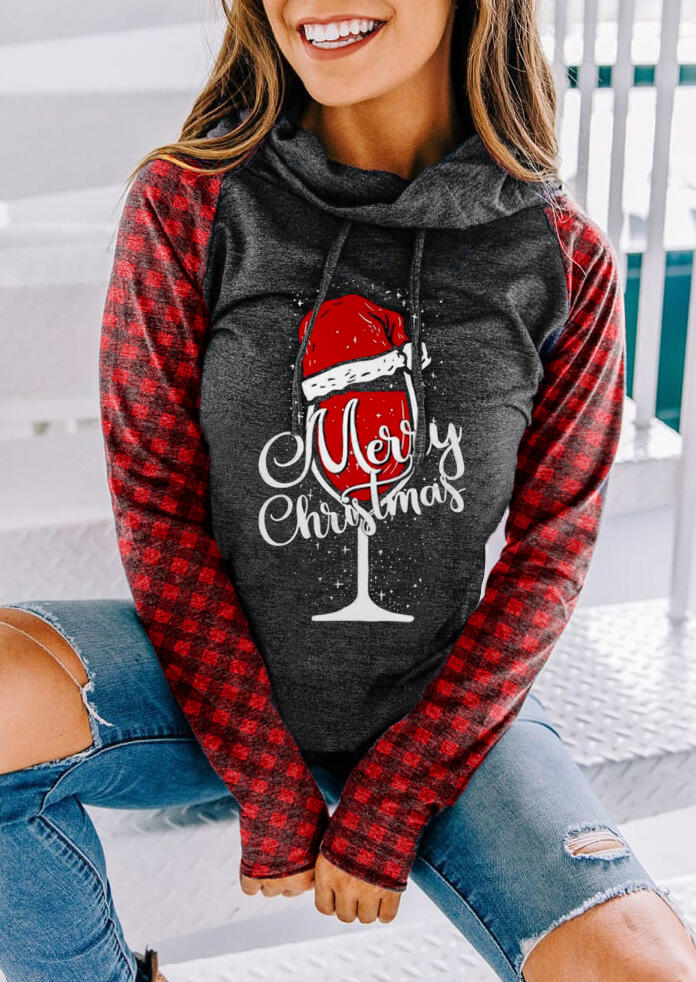 

Merry Christmas Hat Plaid Long Sleeve Blouse - Red, 520840