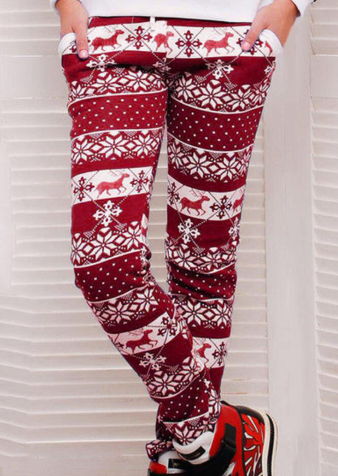 

Christmas Reindeer Snowflake Pocket Pants - Red, 521010