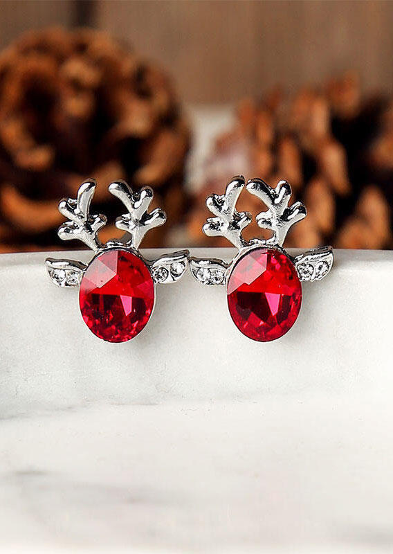 

Reindeer Crystal Rhinestone Stud Earrings, Red, 487582