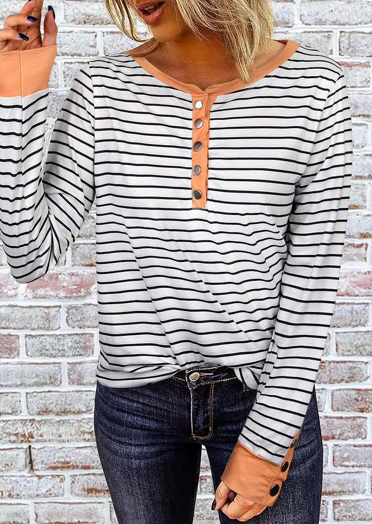 

Striped Button Long Sleeve Blouse, Multicolor, 519888
